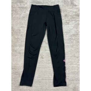 Reebok Athletic Leggings Girls XL 14-16 Black Compression Spell Out Leg